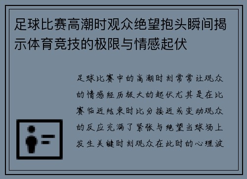 足球比赛高潮时观众绝望抱头瞬间揭示体育竞技的极限与情感起伏
