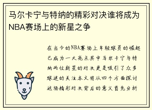 马尔卡宁与特纳的精彩对决谁将成为NBA赛场上的新星之争