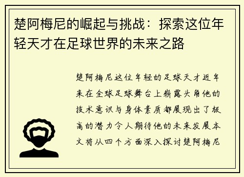 楚阿梅尼的崛起与挑战：探索这位年轻天才在足球世界的未来之路